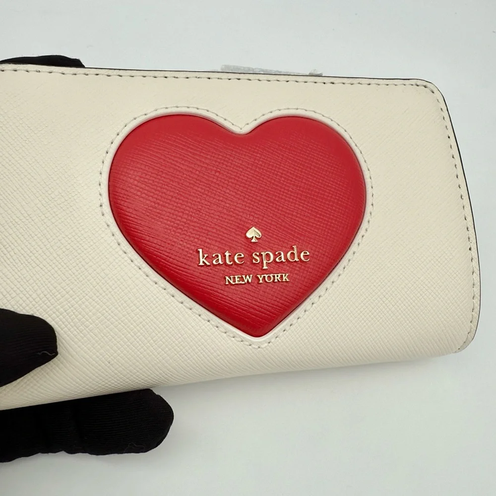 Kate Spade Madison Puffy Heart Medium Bifold Wallet Meringue Red